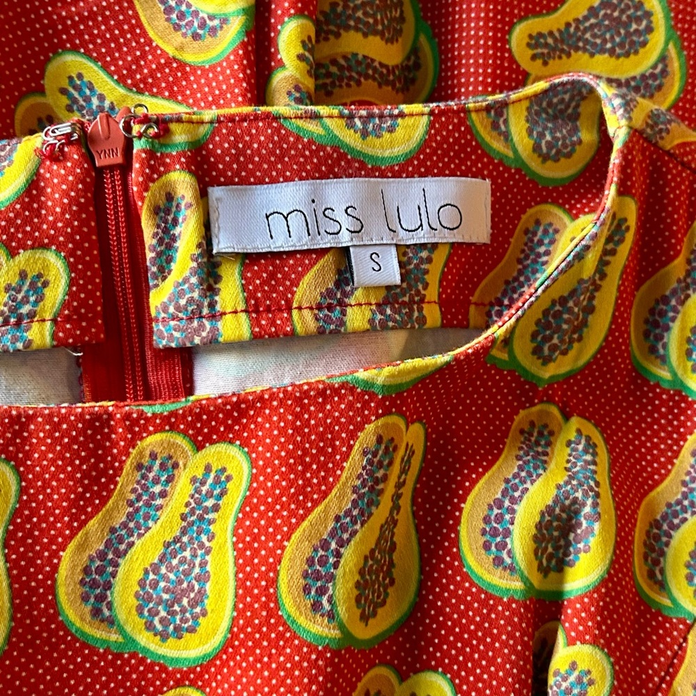 Fun Dress Travel/Work/Casual  Papaya Print Sleeveless A-Line Swing Dress W/ Belt - Picture 4 of 11